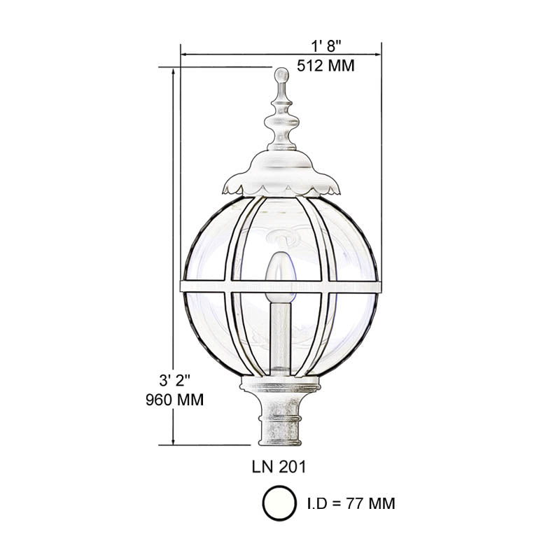 Victorian globe lantern - 77mm inside diameter (LN201)