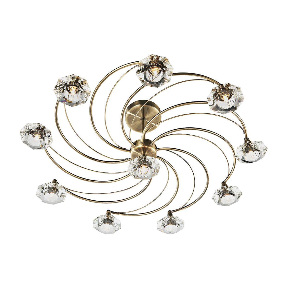 Luther 10 Light Semi Flush Antique Brass Crystal