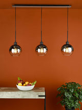 Lycia 3 Light Bar Pendant Matt Black Ombre Smoked Glass