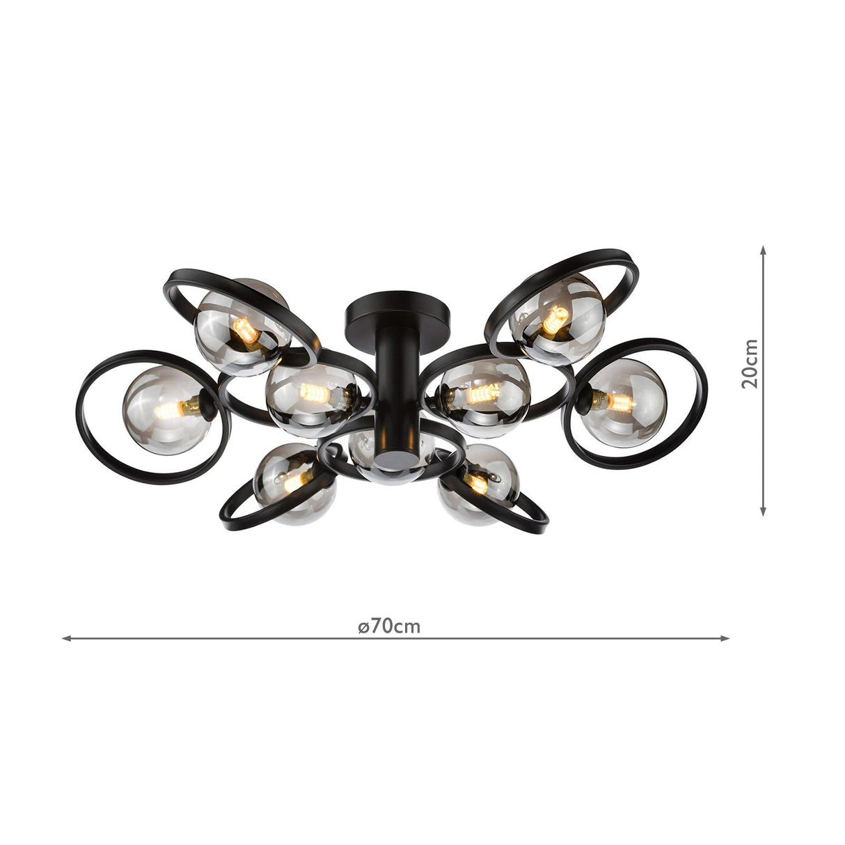 Lynette 9 Light Semi-Flush Satin Black With Smoked Glass