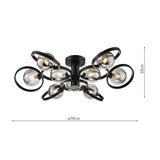 Lynette 9 Light Semi-Flush Satin Black With Smoked Glass