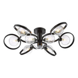 Lynette 9 Light Semi-Flush Satin Black With Twisted Glass