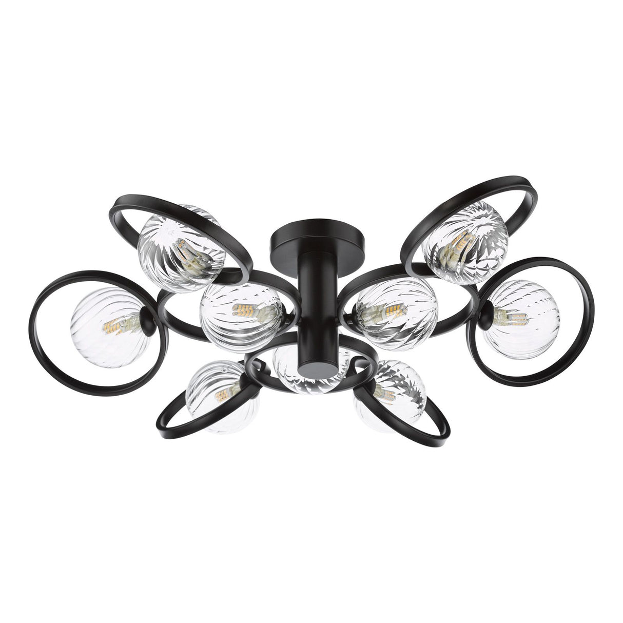 Lynette 9 Light Semi-Flush Satin Black With Twisted Glass
