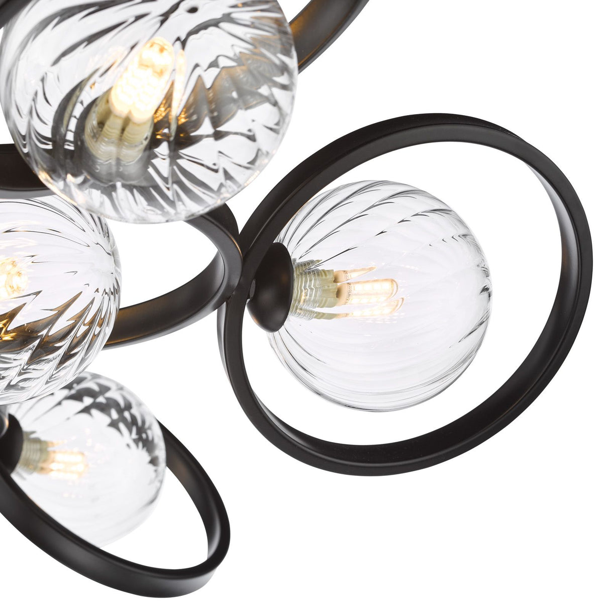 Lynette 9 Light Semi-Flush Satin Black With Twisted Glass