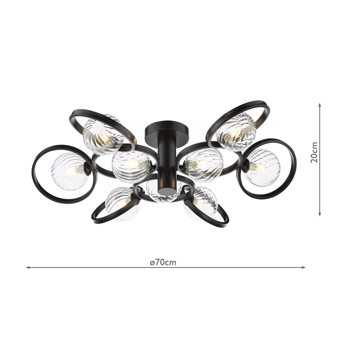 Lynette 9 Light Semi-Flush Satin Black With Twisted Glass