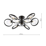 Lynette 9 Light Semi-Flush Satin Black With Twisted Glass