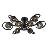 Lynette 9 Light Semi-Flush Satin Black With Black Confetti Glass