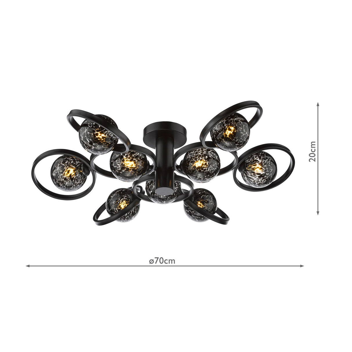 Lynette 9 Light Semi-Flush Satin Black With Black Confetti Glass