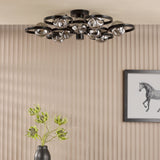 Lynette 9 Light Semi-Flush Satin Black With Closed Organic Smoked Glass