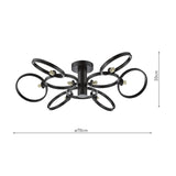 Lynette 9 Light Semi-Flush Satin Black Fitting Only