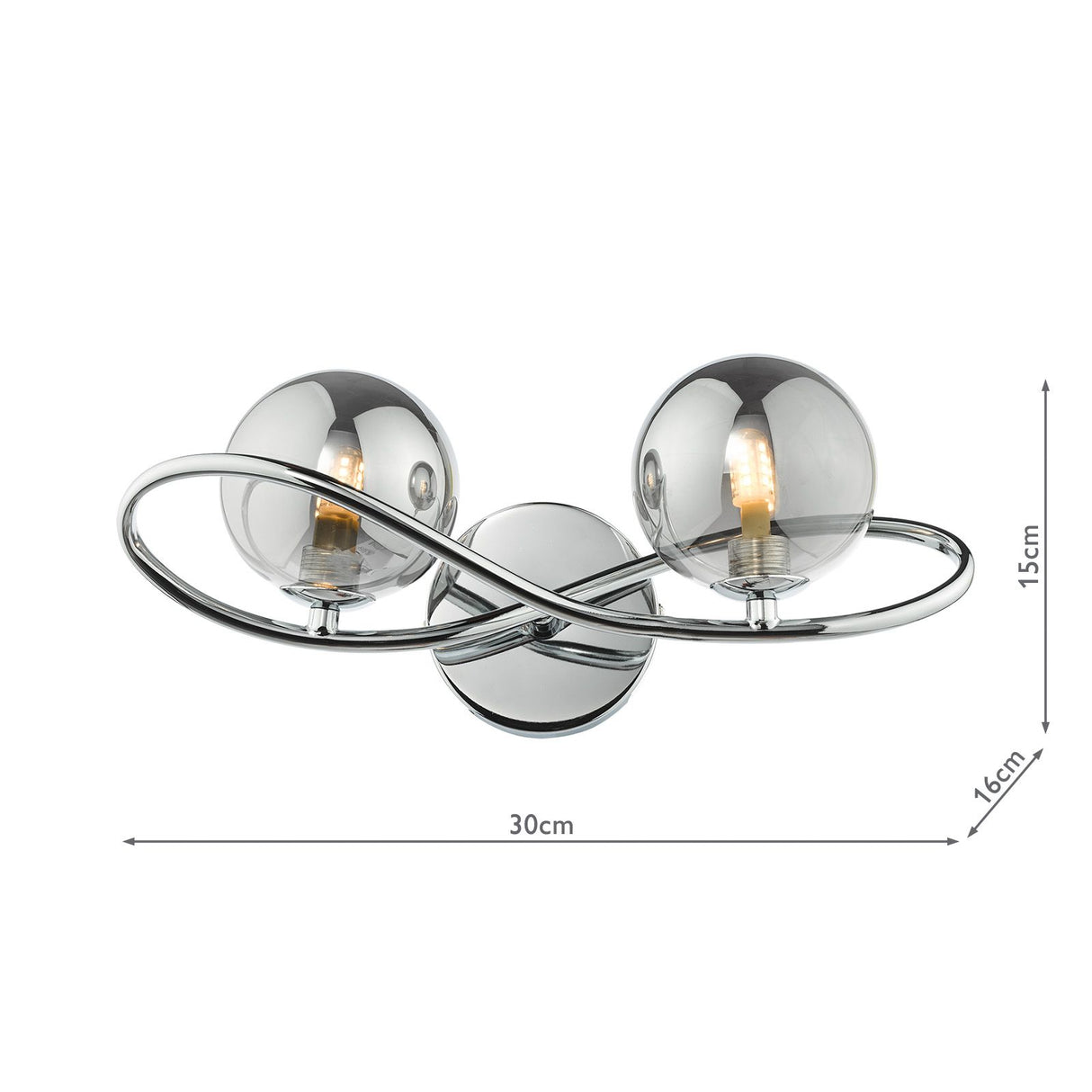 Lysandra 2 Light Wall Light Polished Chrome and Smoked Glass