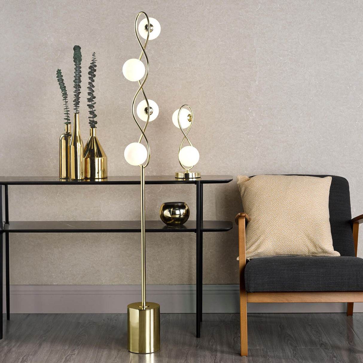 Lysandra 4 Light Floor Lamp Polished Gold and Opal Glass