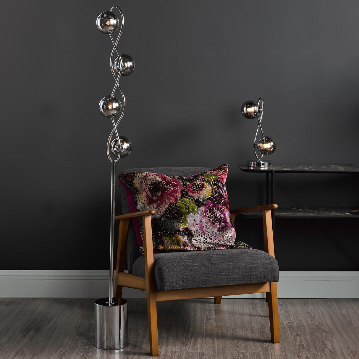Lysandra 4 Light Floor Lamp Polished Chrome and Smoked Glass