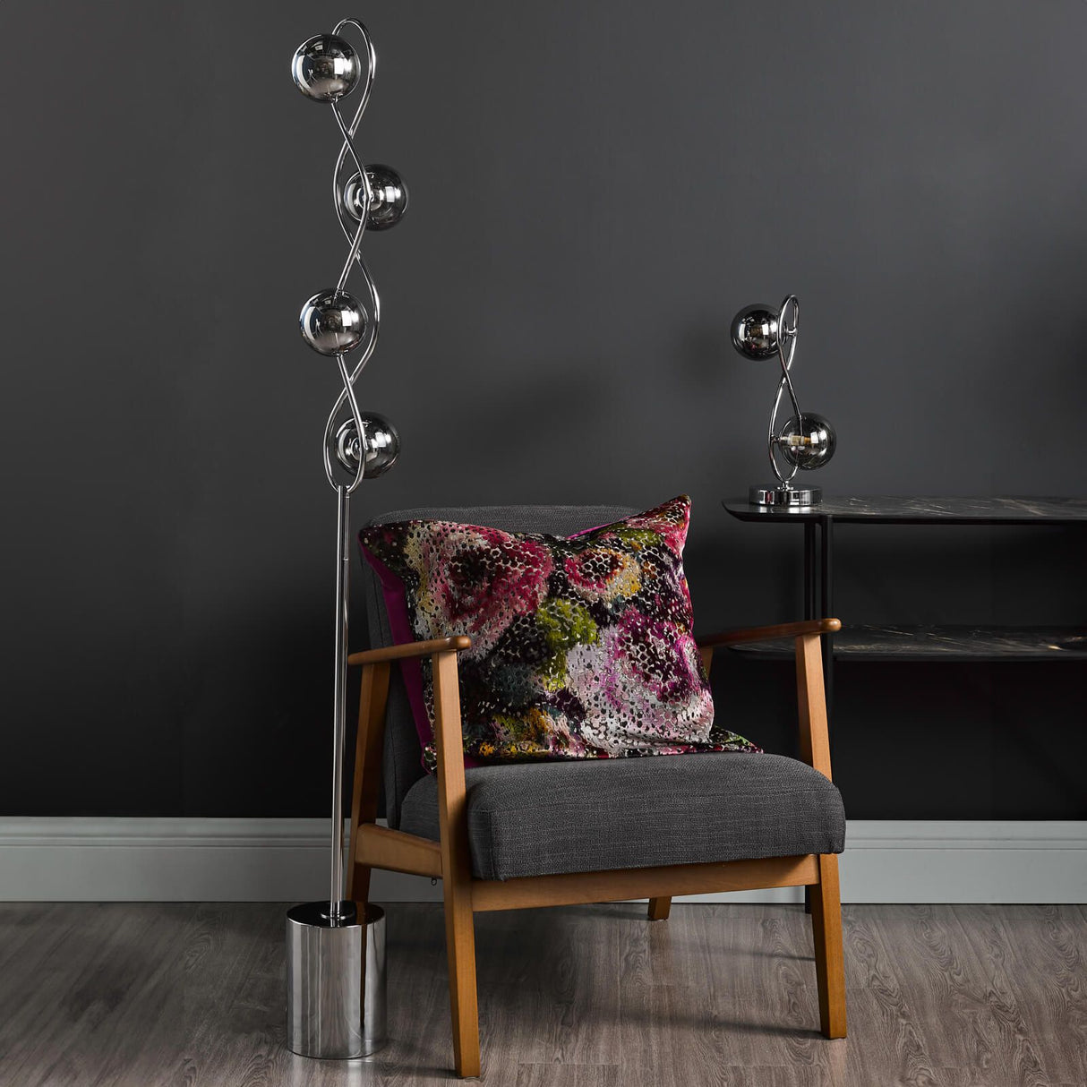 Lysandra 4 Light Floor Lamp Polished Chrome and Smoked Glass