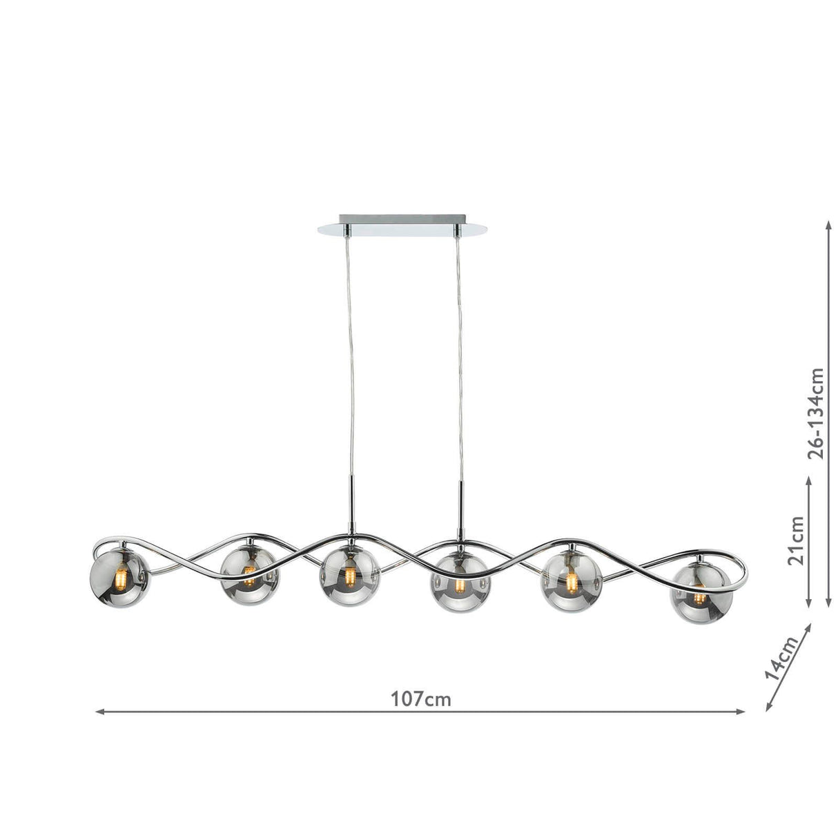 Lysandra 6 Light Bar Pendant Polished Chrome and Smoked Glass