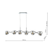 Lysandra 6 Light Bar Pendant Polished Chrome and Smoked Glass