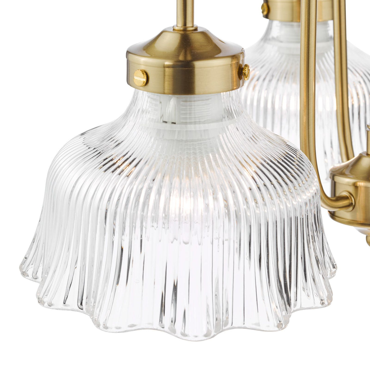 Maude 3 Light Armed Pendant Natural Brass and Ribbed Glass