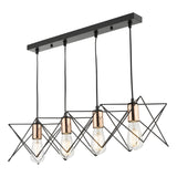 Midi 4 Light Bar Pendant Black & Copper Detail