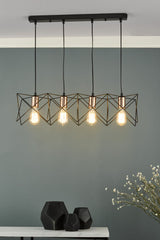 Midi 4 Light Bar Pendant Black & Copper Detail