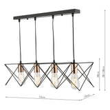 Midi 4 Light Bar Pendant Black & Copper Detail