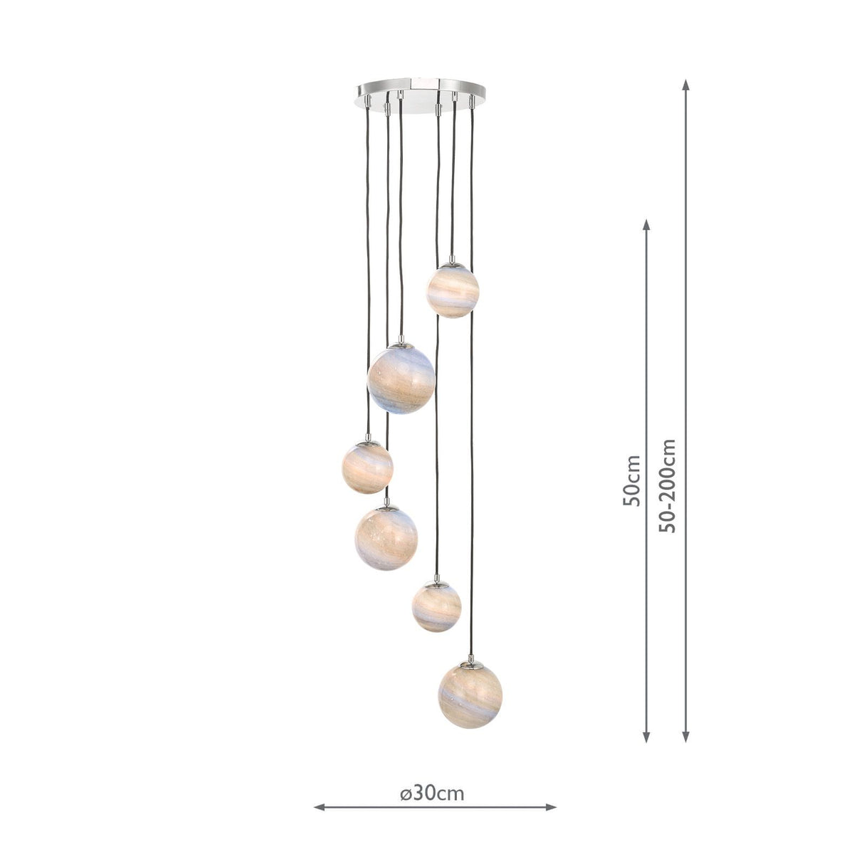 Mikara 6 Light Cluster Pendant Marble Effect Glass & Polished Chrome