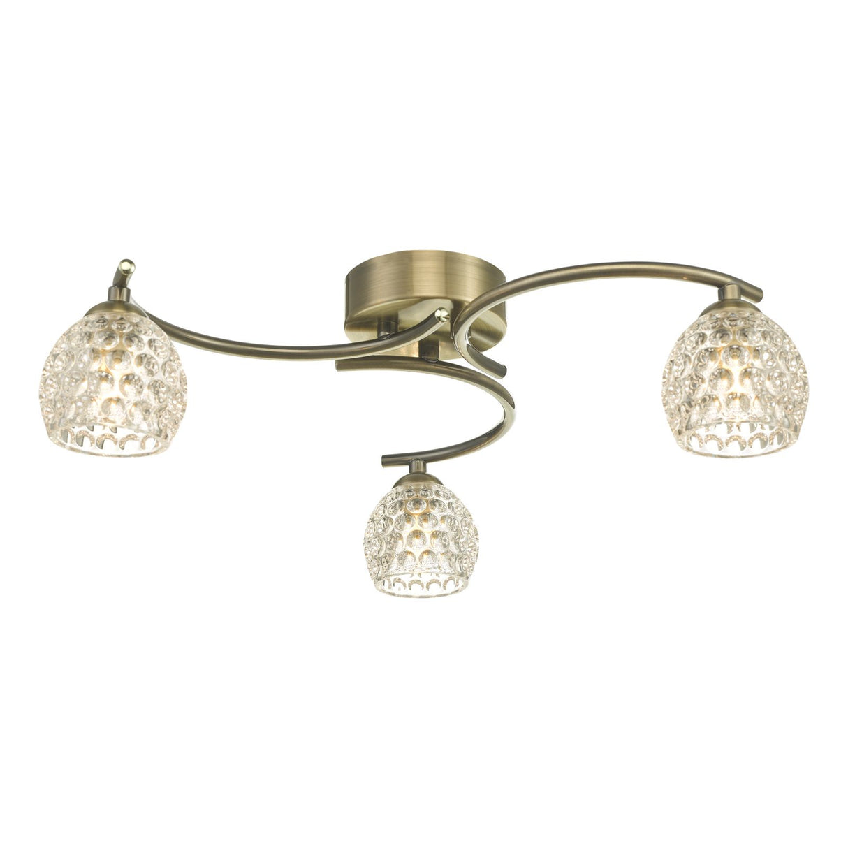 Nakita 3 Light Semi Flush Antique Brass With Dimpled Open Glass
