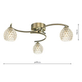 Nakita 3 Light Semi Flush Antique Brass With Dimpled Open Glass