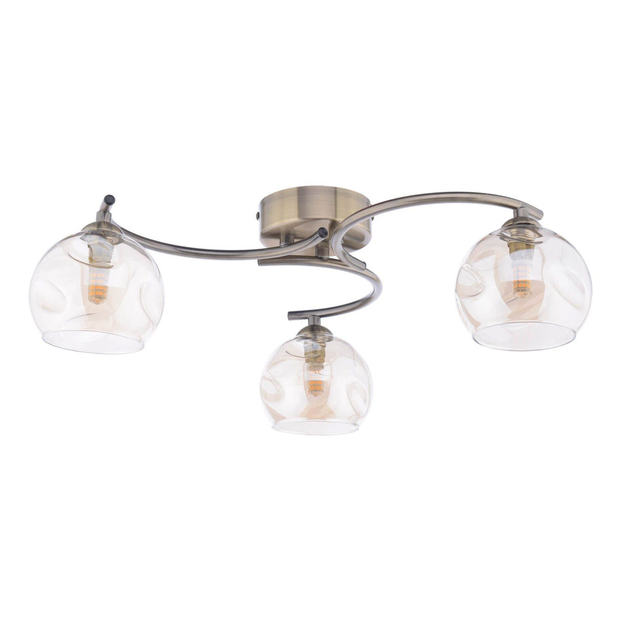 Nakita 3 Light Semi Flush Antique Brass With Organic Amber Glass