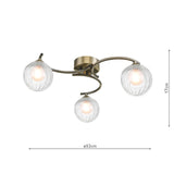 Nakita 3 Light Semi Flush Antique Brass With Clear/Opal Glass