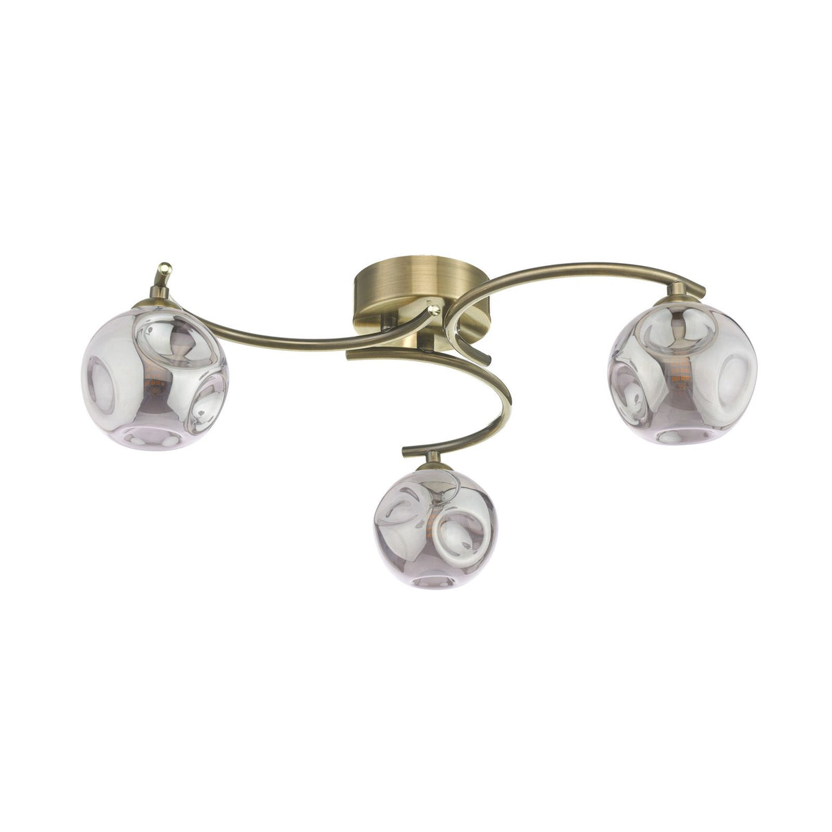 Nakita 3 Light Semi Flush Antique Brass With Closed Organic Smoked Glass