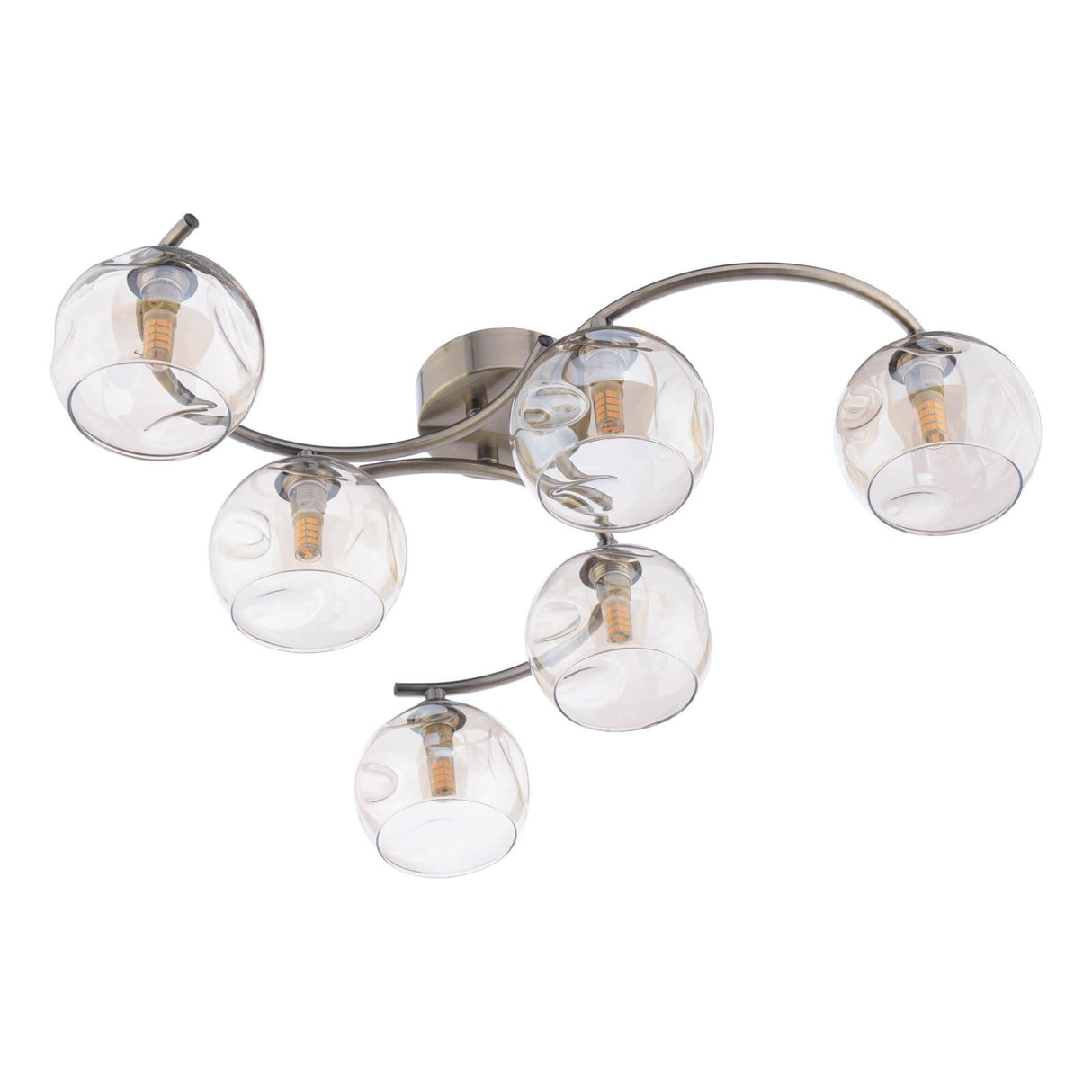 Nakita 6 Light Semi Flush Antique Brass With Organic Amber Glass