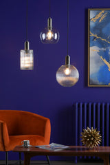 Nikolas Pendant Antique Chrome Ribbed Round Glass