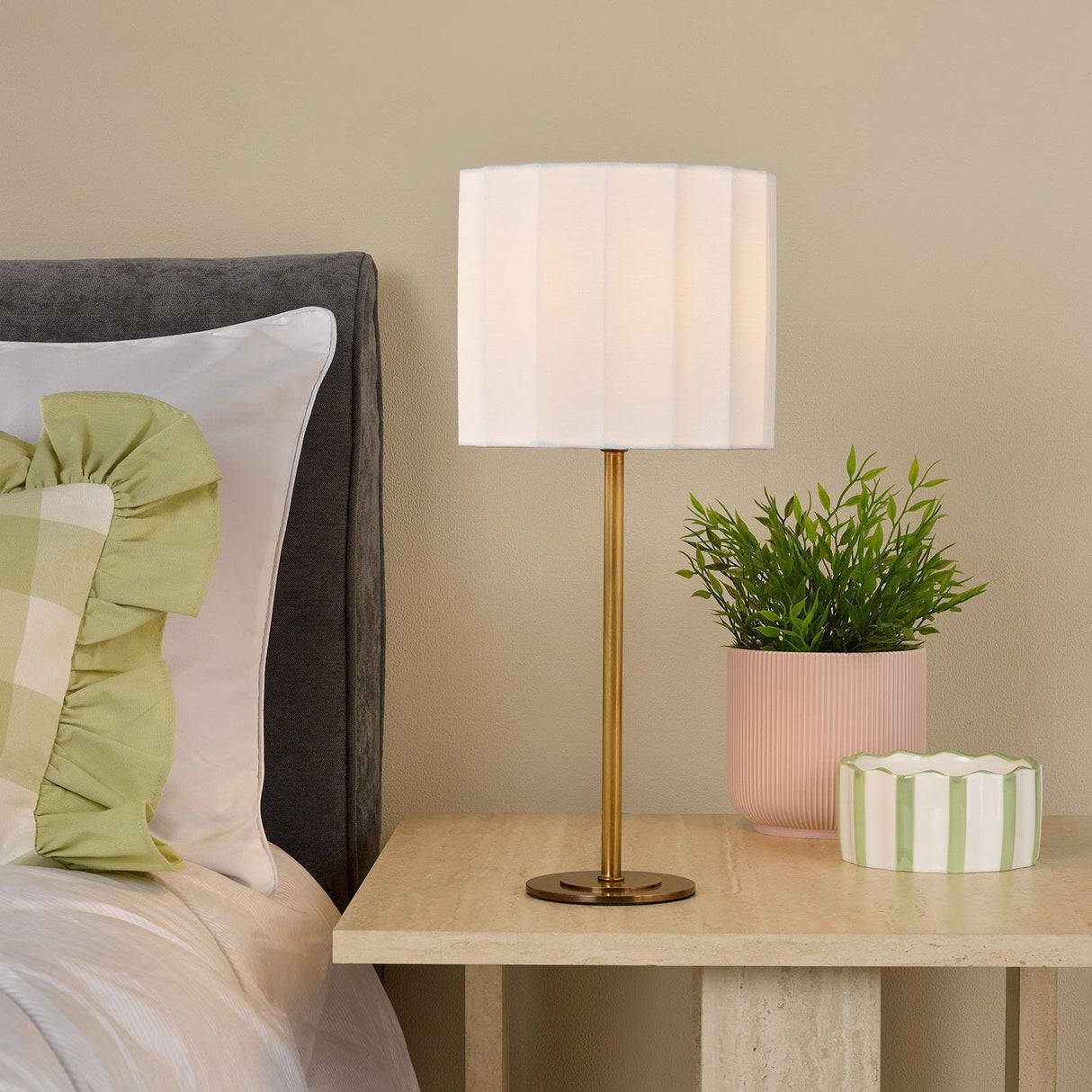 Noura Table Lamp Antique Bronze and Ivory With Shade