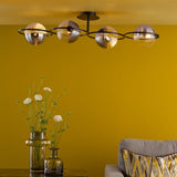 Olympus 4 Light Semi-Flush Matt Black With Smoked/Clear Ribbed Glass