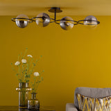 Olympus 4 Light Semi-Flush Matt Black With Smoked/Clear Ribbed Glass