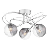 Onawa 3 Light Semi Flush Polished Chrome With Smoked/Clear Ribbed Glass