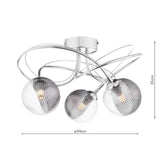Onawa 3 Light Semi Flush Polished Chrome With Smoked/Clear Ribbed Glass
