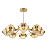 Ophira 8 Light Pendant Antique Gold and Amber Ribbed Glass