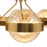 Ophira 8 Light Pendant Antique Gold and Amber Ribbed Glass