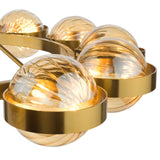 Ophira 12 Light Pendant Antique Gold and Amber Ribbed Glass