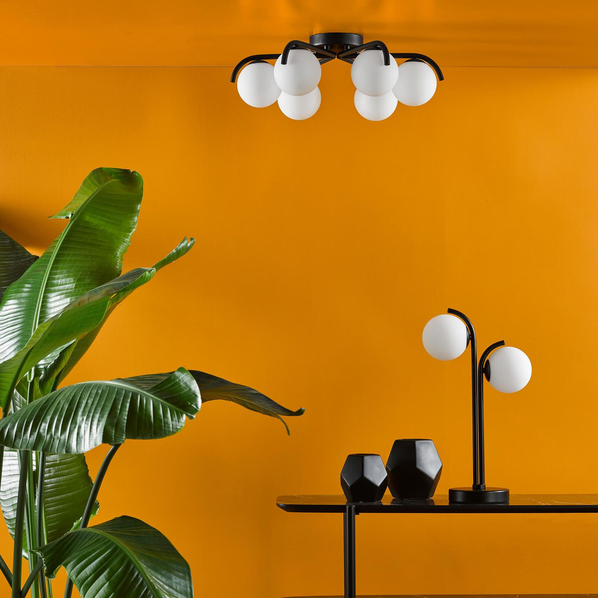 Orlena 2 Light Table Lamp Matt Black and Opal Glass