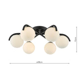Orlena 6 Light Flush Matt Black and Opal Glass