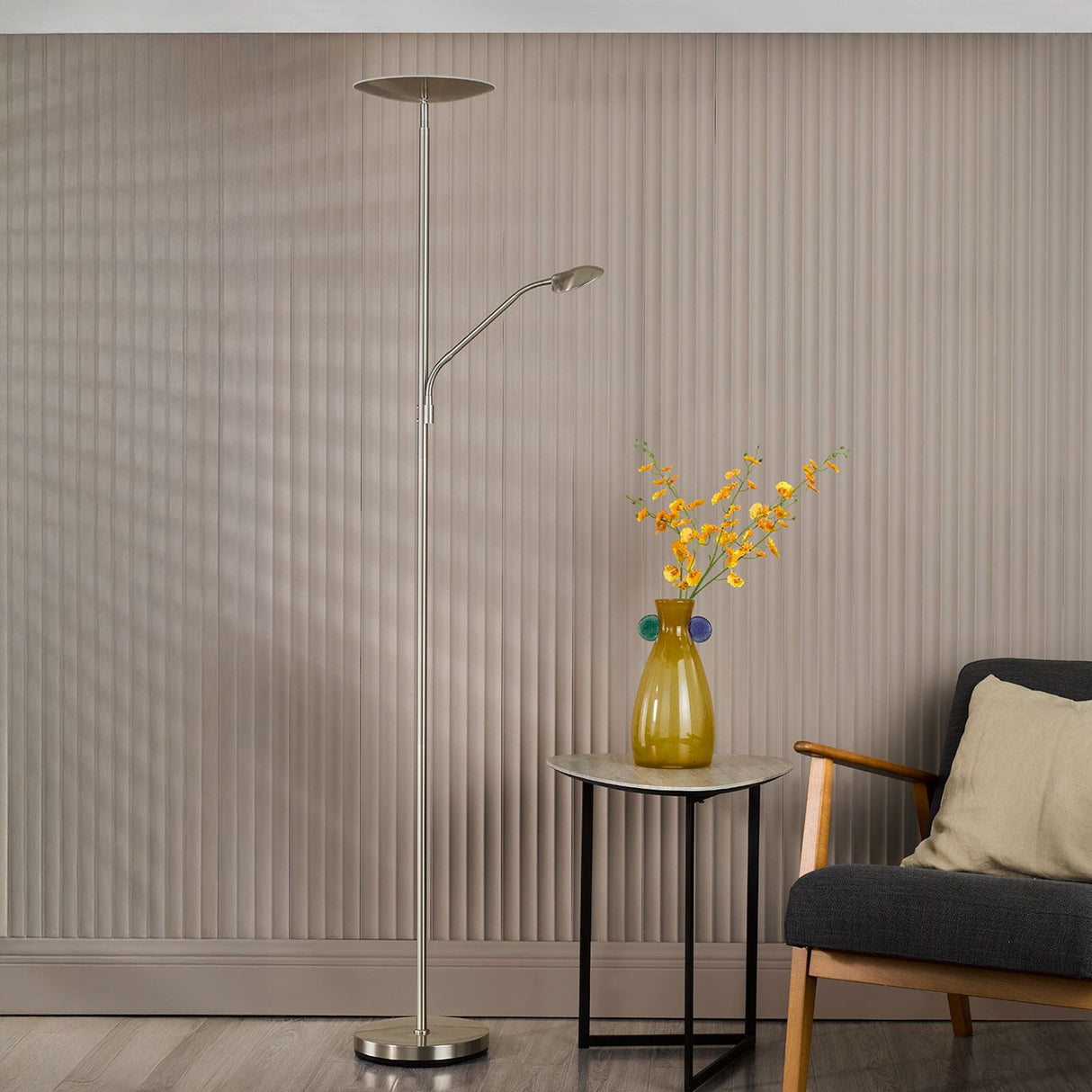 Osbert Mother & Child Floor Lamp Satin Nickel LED