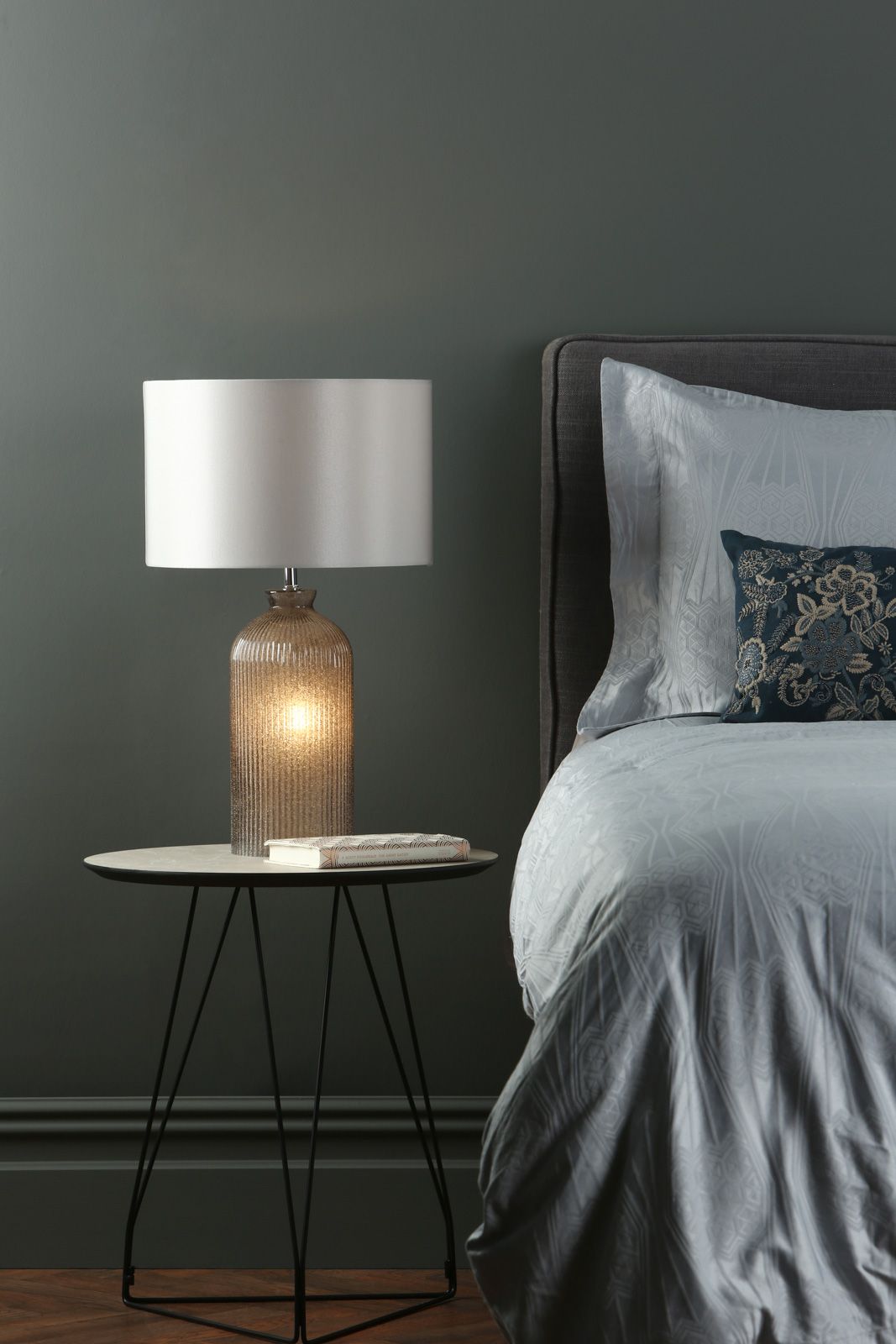 Pamplona Dual Light Table Lamp Grey Glass With Shade