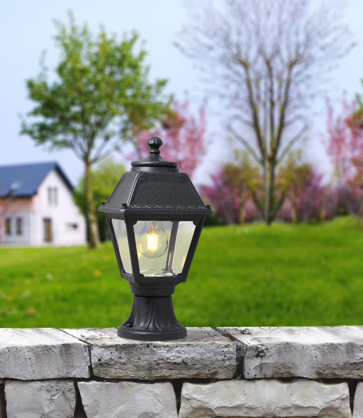 Mary Mikrolot E27 (No Lamp), Classic Pedestal Lantern, Black/Clear