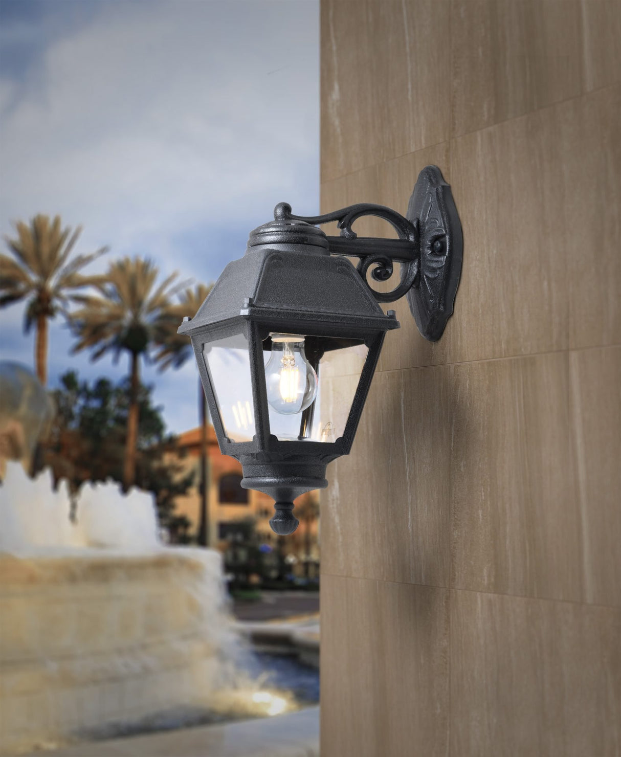 Mary Bisso E27 (No Lamp), Classic Wall Lantern, Black/Clear