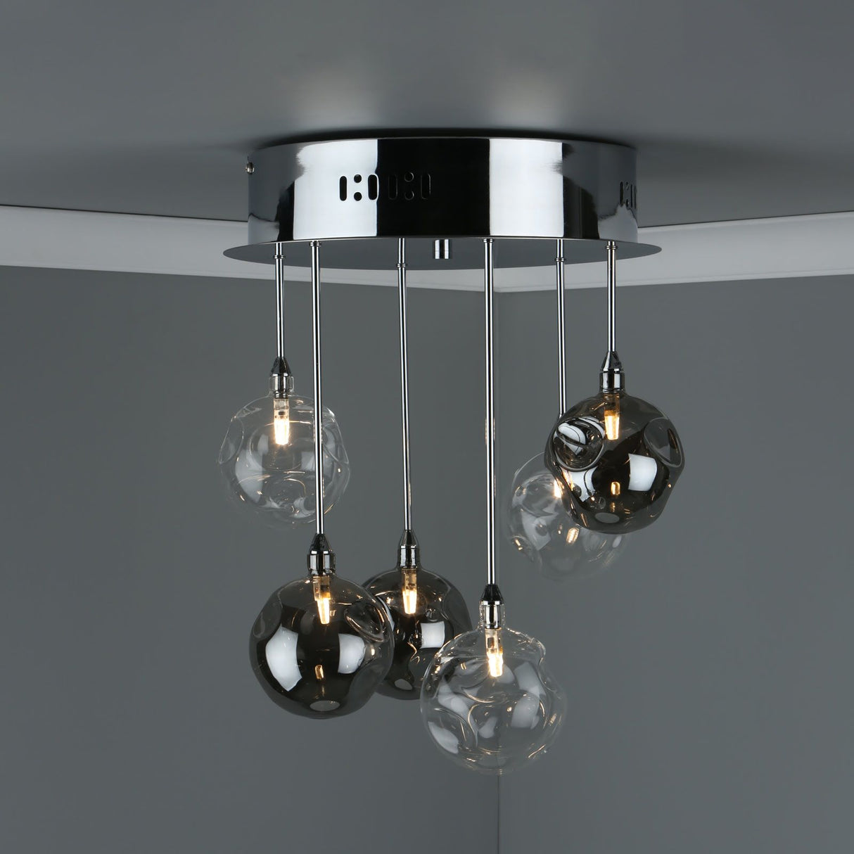 Quinn 6 Light Semi Flush Polished Chrome With Smoked & Clear Glass