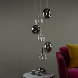 Quinn 6 Light Cluster Pendant Smoked & Clear Glass
