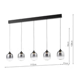 Ramona 5 Light Bar Pendant Matt Black and Smoked Ombre Glass LED