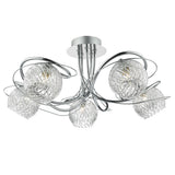 Rehan 5 Light Semi-Flush Polished Chrome and Ribbed Glass